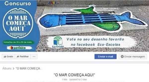 Imagem de um concurso sobre a proteção do mar, com um desenho de uma baleia.