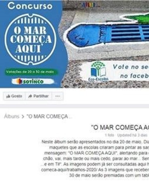 Imagem de um concurso sobre a proteção do mar, com um desenho de uma baleia.