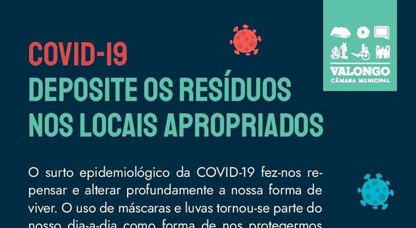 Cartaz informativo sobre o descarte de resíduos da COVID-19.