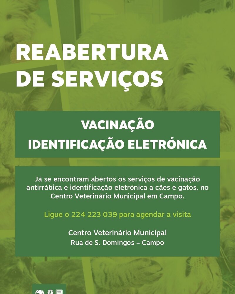 Cartaz informativo sobre vacinação e identificação eletrónica de animais.