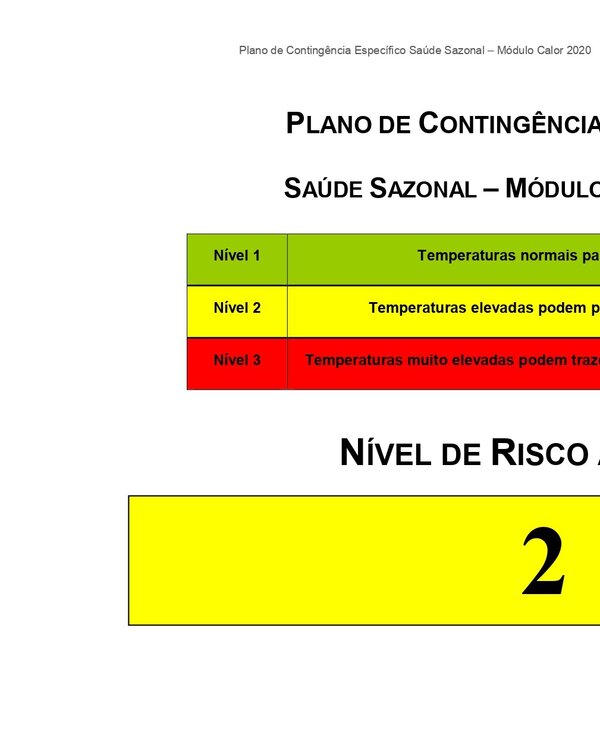 Documento sobre saúde sazonal, nível de risco atual é 2.