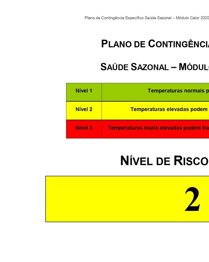 Documento sobre saúde sazonal, nível de risco atual é 2.