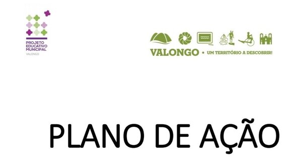 Capa do Plano de Ação 2020/2021 com várias áreas destacadas por cores.