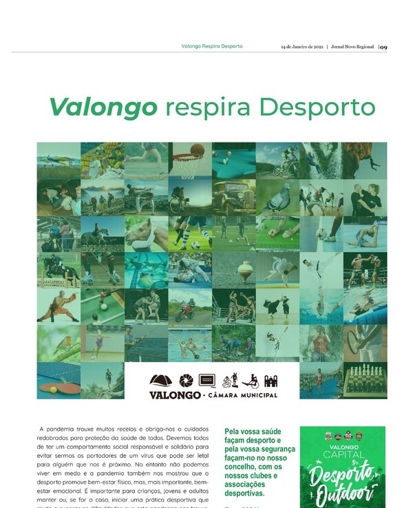 Colagem de imagens desportivas representando várias atividades em Valongo.