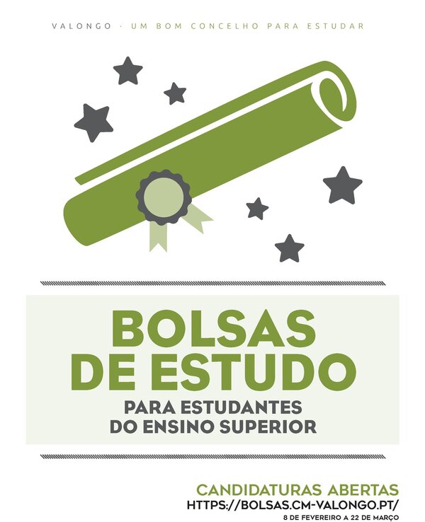 Cartaz sobre bolsas de estudo para estudantes do ensino superior em Valongo.