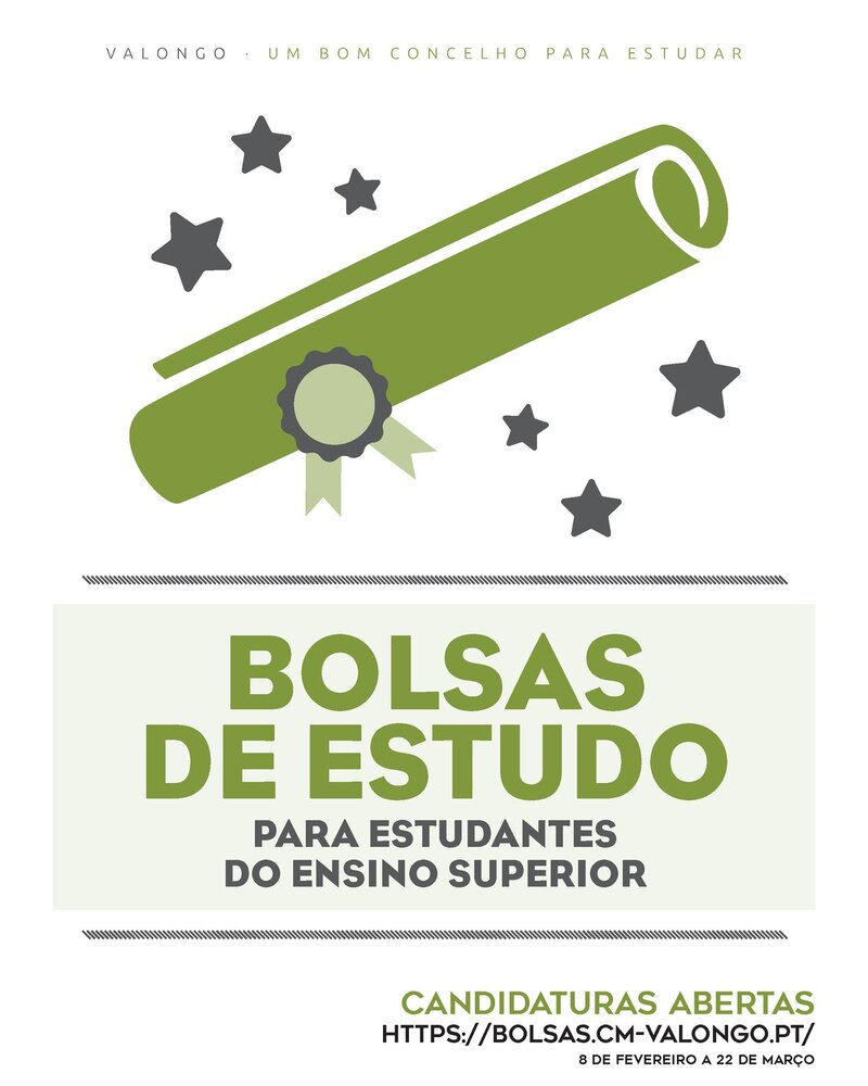 Cartaz sobre bolsas de estudo para estudantes do ensino superior em Valongo.