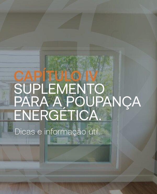 Imagem de uma janela com vista para o exterior, texto sobre poupança energética.