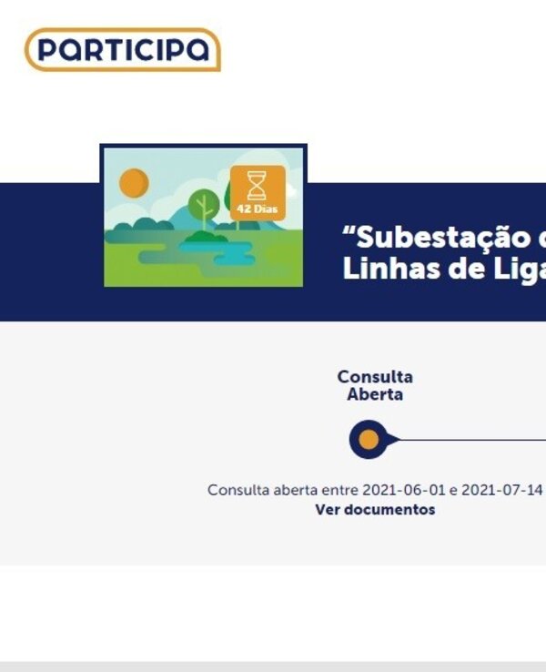 Página sobre a subestação de Sobrado e linhas de ligação, com etapas de consulta.