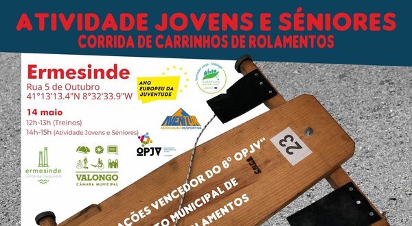 Cartaz da corrida de carrinhos de rolamentos em Ermesinde, com detalhes do evento.