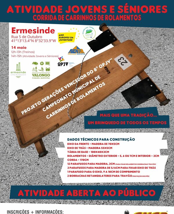 Cartaz da corrida de carrinhos de rolamentos em Ermesinde, com detalhes do evento.