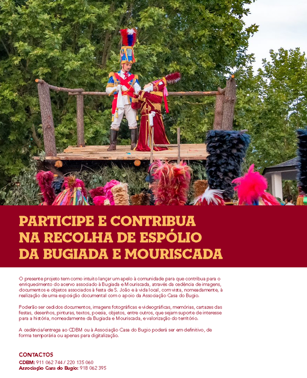 Grupo de pessoas em trajes tradicionais numa celebração ao ar livre.