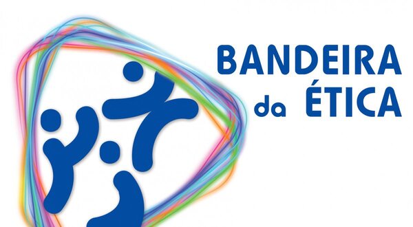 Logotipo da Bandeira da Ética com formas coloridas e texto em azul.
