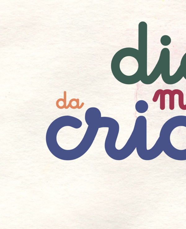 Texto colorido que celebra o Dia Mundial da Criança, 1 de Junho.