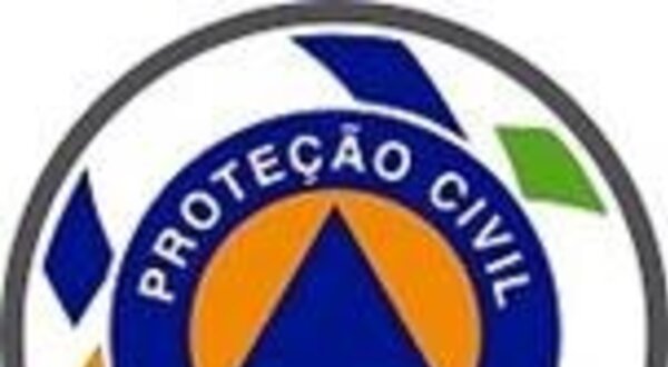 Logotipo da Proteção Civil de Valongo com triângulo azul e círculo laranja.