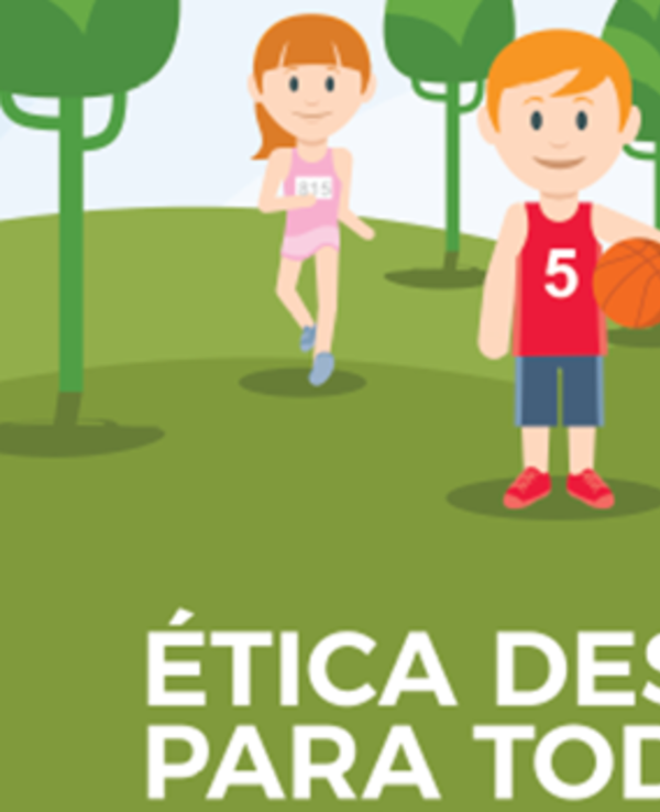 Quatro crianças a praticar desporto em um parque, com árvores ao fundo.