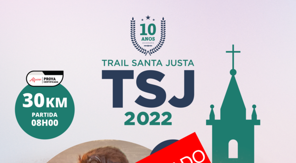 Cartaz do Trail Santa Justa 2022 com informações sobre a prova e um atleta.