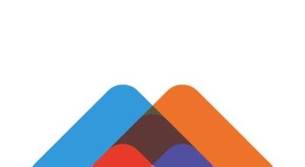 Logotipo colorido com formas sobrepostas em azul, laranja, rosa e roxo.