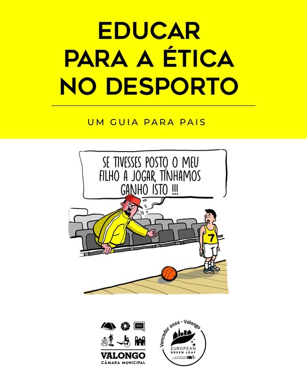 Capa de guia sobre ética no desporto, com cartoon de pai frustrado.