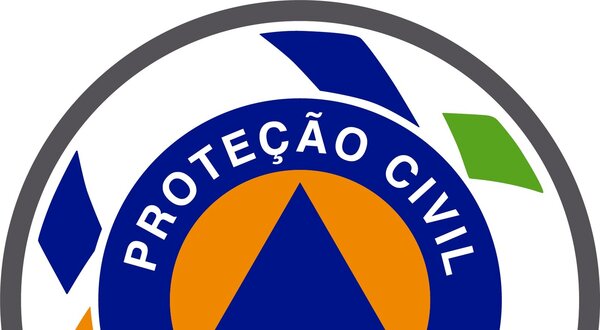 Logotipo da Proteção Civil de Valongo com triângulo azul e círculo laranja.