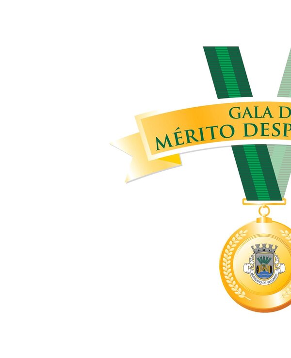 Logotipo da Gala de Mérito Desportivo com medalha dourada e fita verde.