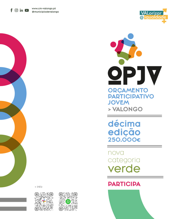 Cartaz do Orçamento Participativo Jovem de Valongo, destacando a décima edição.