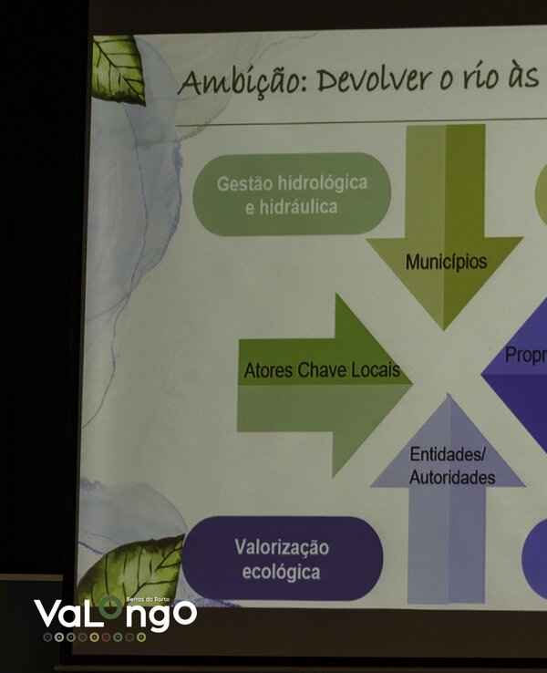 Apresentação sobre a gestão de rios, com várias interações e objetivos.