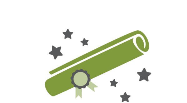 Imagem de um diploma enrolado com estrelas, representando bolsas de estudo.