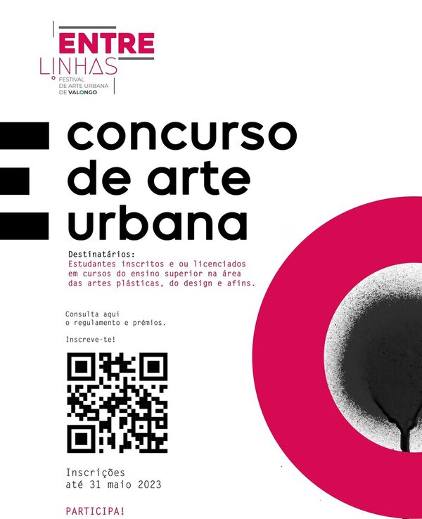 Cartaz do concurso de arte urbana do festival Entre Linhas em Valongo.