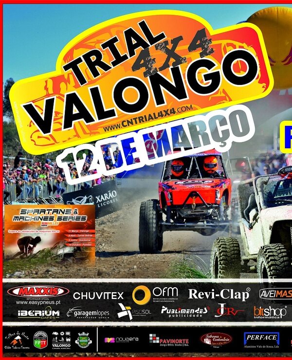Cartaz do evento Trial 4x4 em Valongo, com data e informações sobre o parque grátis.