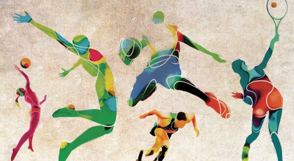 Capa do plano estratégico desportivo 2021, com figuras de desportistas em ação.