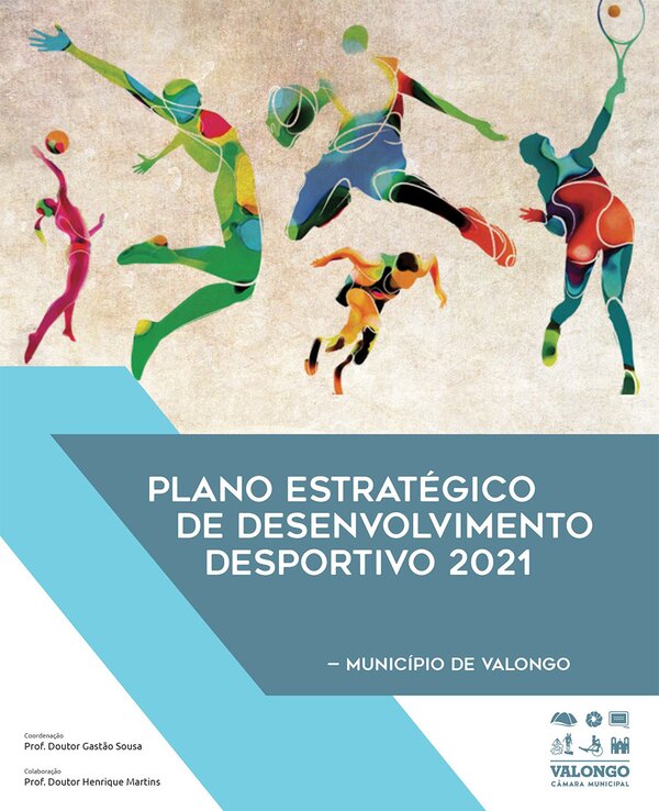 Capa do plano estratégico desportivo 2021, com figuras de desportistas em ação.