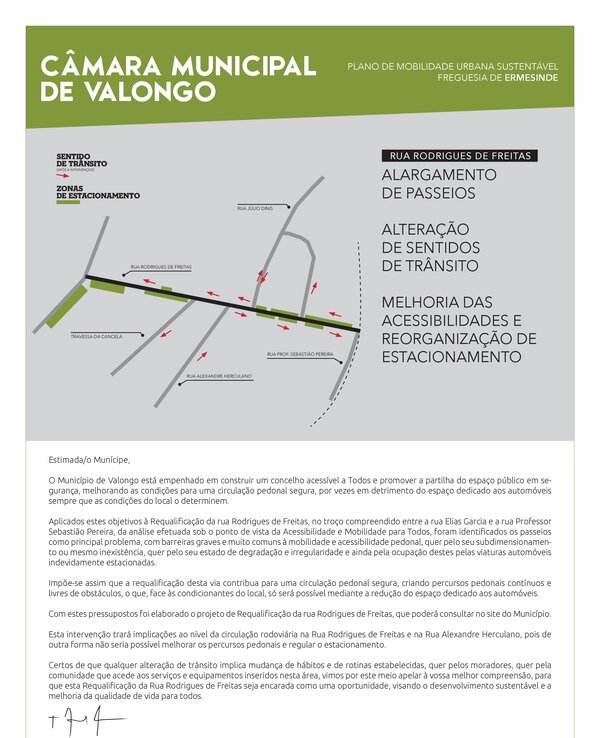 Documento da Câmara Municipal de Valongo sobre plano de mobilidade urbana.