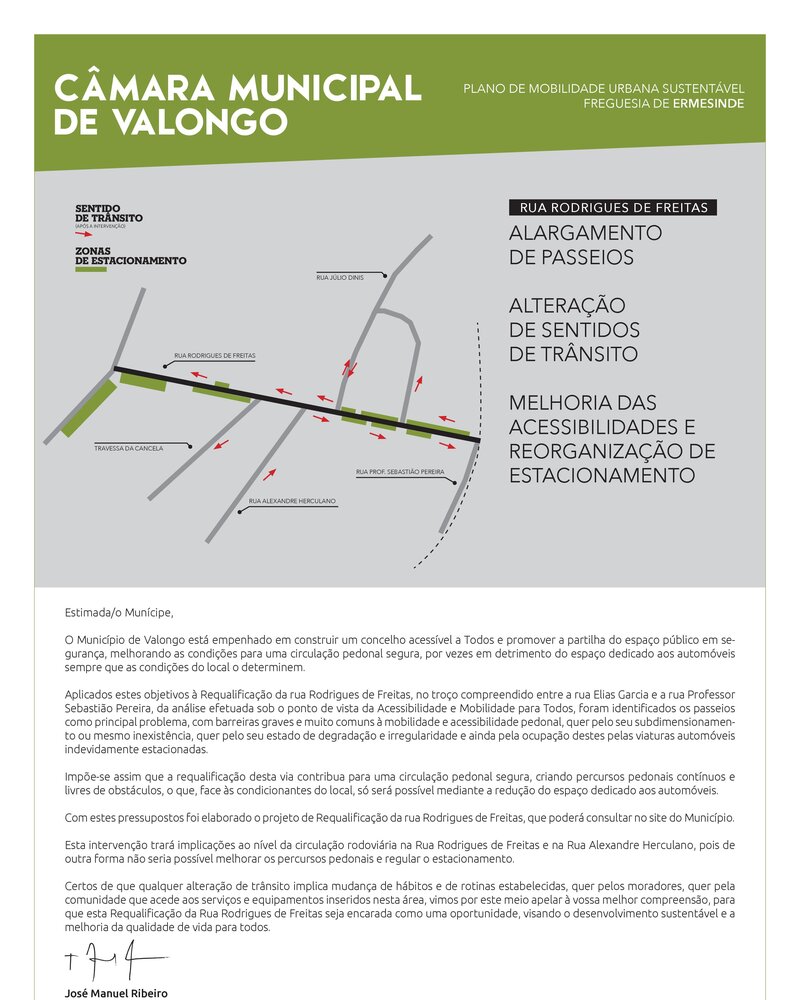Documento da Câmara Municipal de Valongo sobre plano de mobilidade urbana.