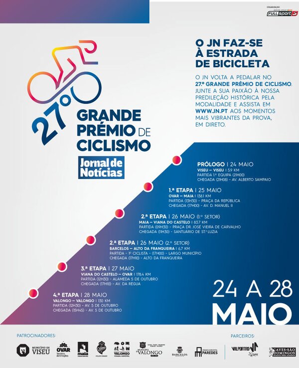Cartaz do 27º Grande Prémio de Ciclismo, com datas e etapas do evento.