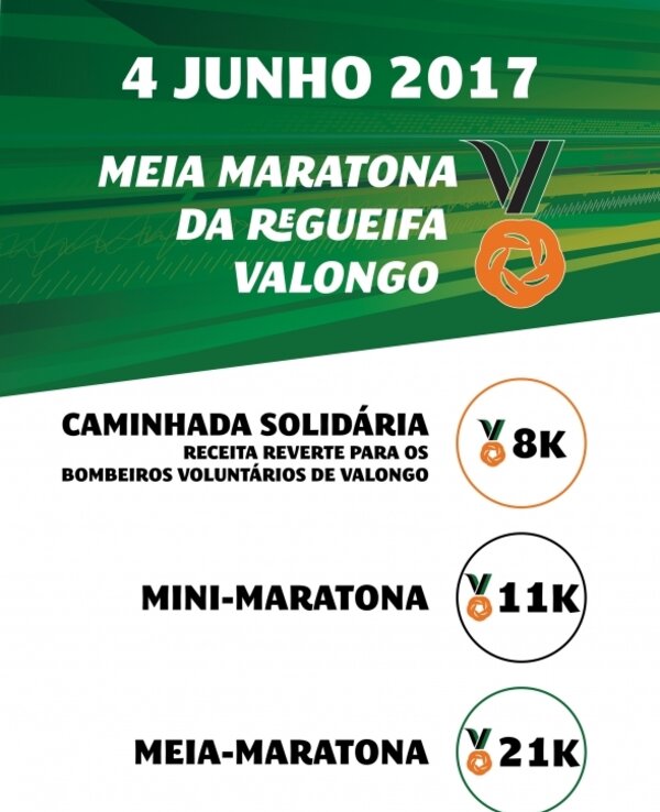 Cartaz da Meia Maratona da Regueifa em Valongo, com detalhes do evento.