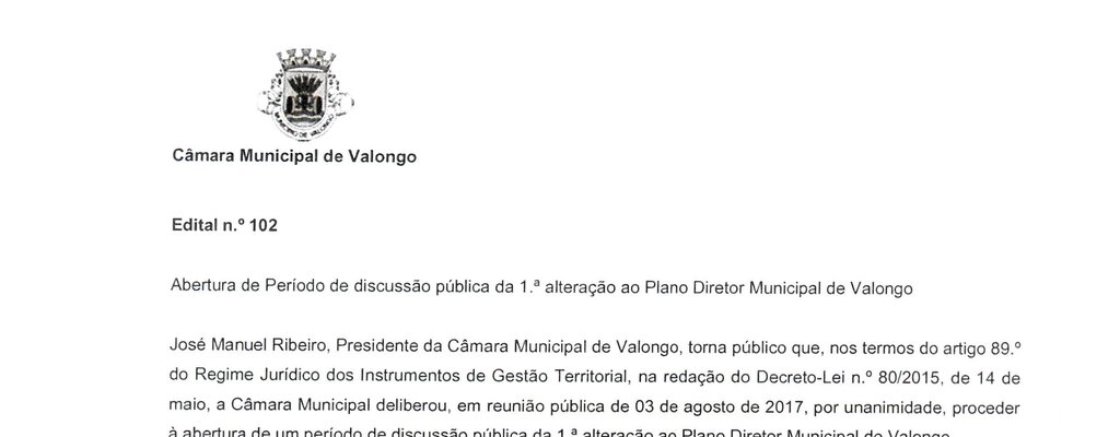 Abertura de período de discussão pública da 1.ª alteração do PDMV