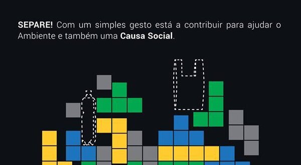 Cartaz sobre reciclagem, com um coração colorido e mensagem de apoio social.