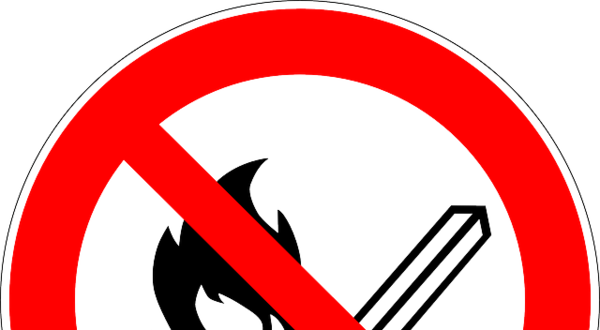 Sinal de proibição de fogo, com fósforo e chama dentro de um círculo vermelho.