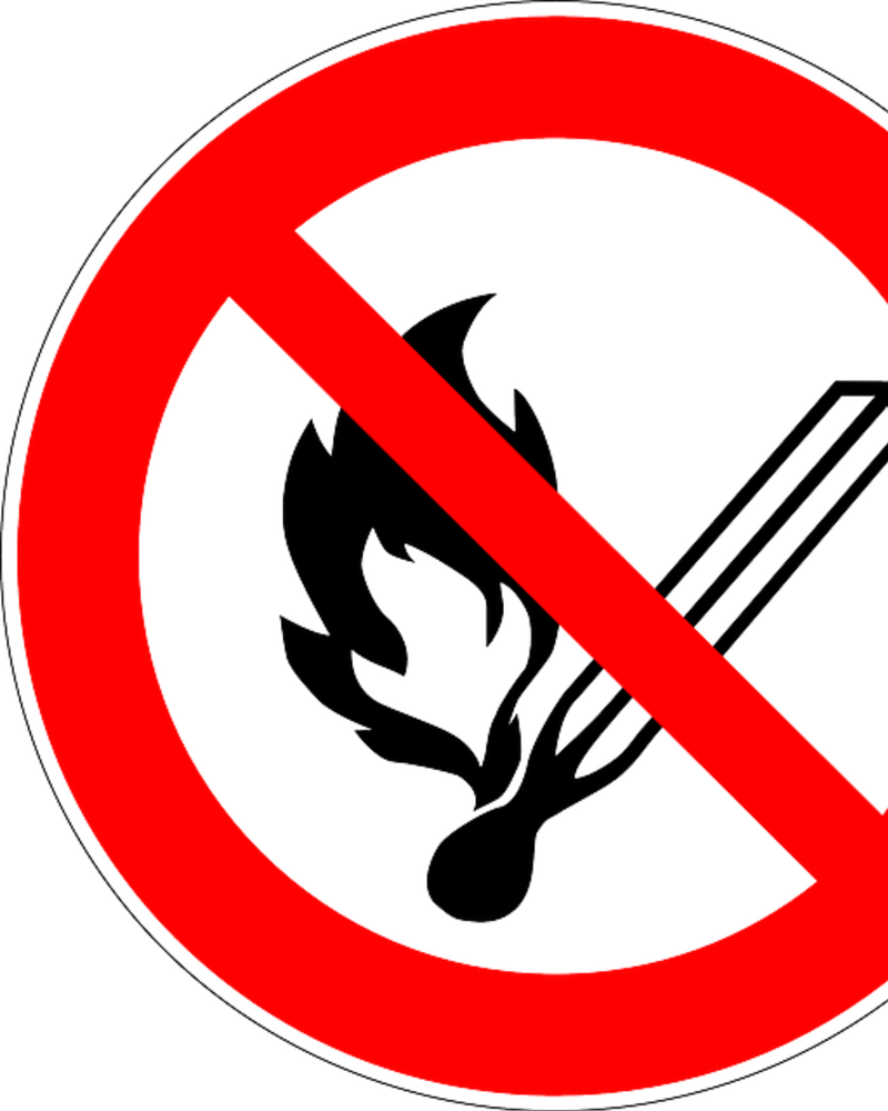 Sinal de proibição de fogo, com fósforo e chama dentro de um círculo vermelho.