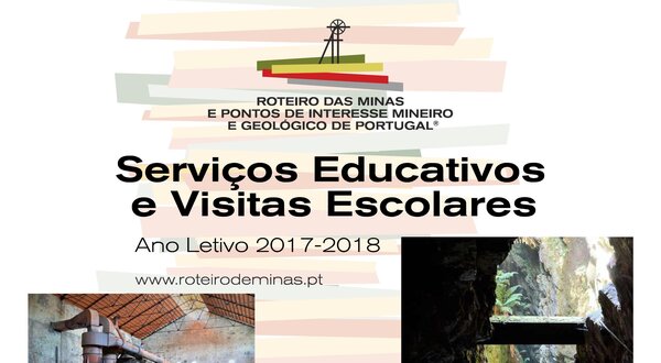Cartaz sobre serviços educativos e visitas escolares a minas em Portugal.