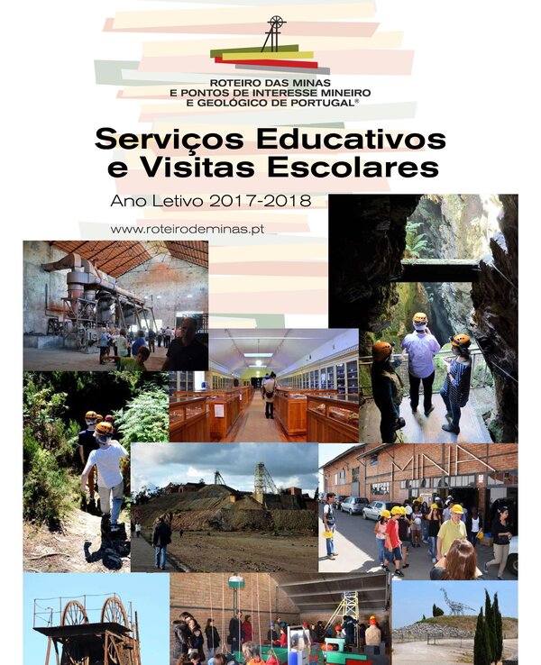 Cartaz sobre serviços educativos e visitas escolares a minas em Portugal.