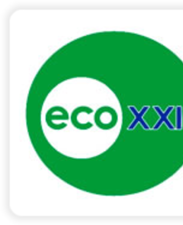 Logotipo redondo verde com a inscrição 'XXI' em azul.