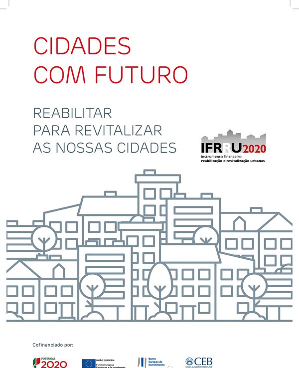 Cartaz com o título 'Cidades com Futuro' e ilustração de edifícios.