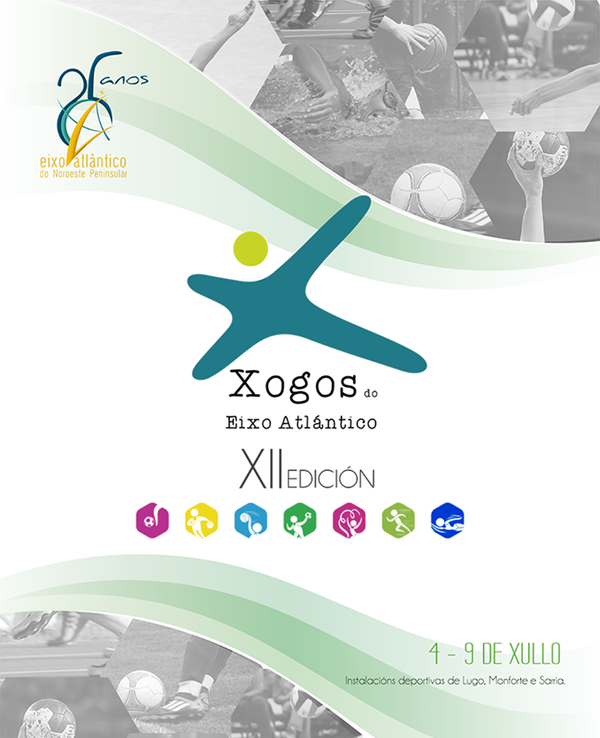 Cartaz da XII Edição dos Xogos do Eixo Atlântico, com datas e logótipos.