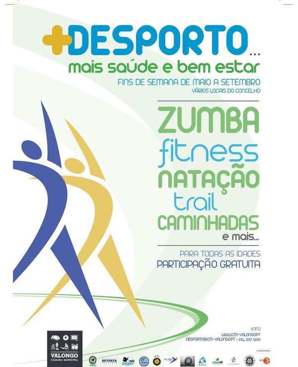 Cartaz sobre atividades desportivas gratuitas em Valongo.