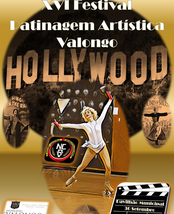 Patinadora em palco, com tema de Hollywood, para festival em Valongo.