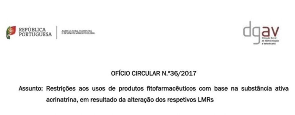 Aviso - Alteração aos usos da acrinatrina
