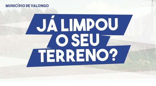Cartaz informativo sobre limpeza de terrenos em Valongo, com ilustração e regras.