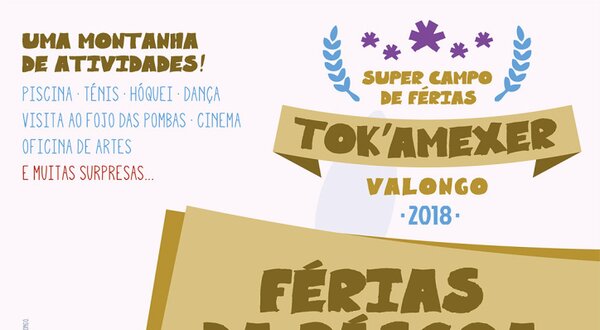 Cartaz do campo de férias Tok'amexer em Valongo, com atividades e preços.
