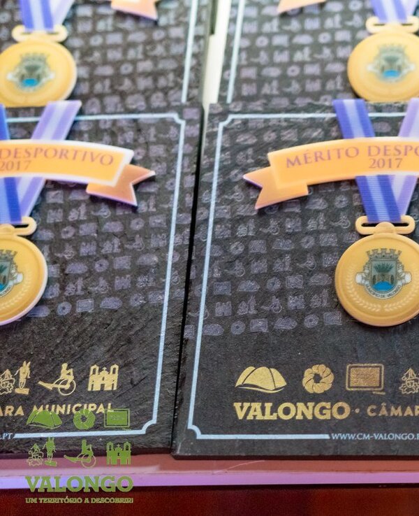 Prémios de mérito desportivo de 2017, com medalhas e logótipos.
